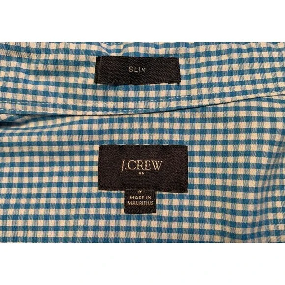 J. Crew 100% Cotton Blue Gingham Medium Slim-16" Collar-42" Chest Button Down - Picture 1 of 14